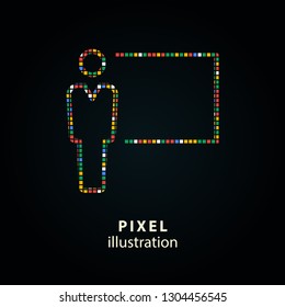 Conference - pixel icon. Vector Illustration. Design logo element. Isolated on black background.