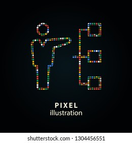Conference - pixel icon. Vector Illustration. Design logo element. Isolated on black background.