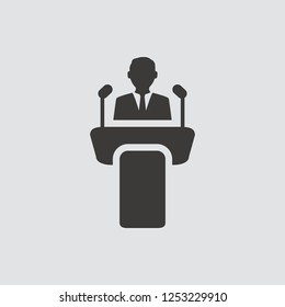 Conference, podium icon isolated of flat style. Vector illustration.