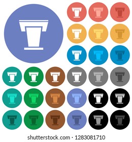 Conference podium multi colored flat icons on round backgrounds. Included white, light and dark icon variations for hover and active status effects, and bonus shades.