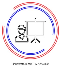 conference presentation illustration - business conference, people seminar - communication. Thin line pictogram - outline editable stroke