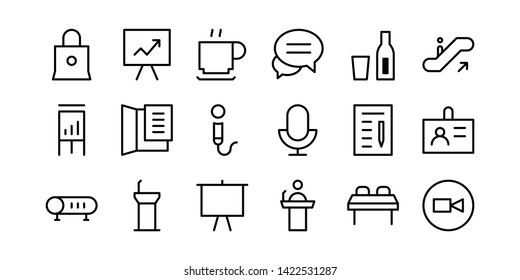 Conference Presentation Line Icon Set