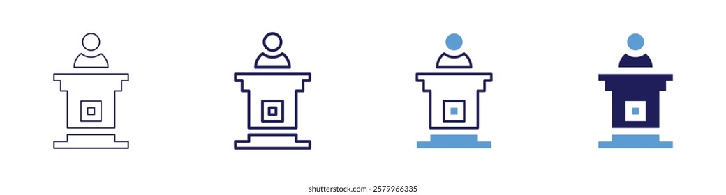 Conference proceedings icon in 4 different styles. Thin Line, Line, Bold Line, Duotone. Duotone style. Editable stroke.