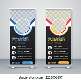 conference roll-up banner corporate business company annual seminar rack card, stand, and x banner dl flyer design