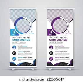 conference roll-up banner corporate business company annual seminar rack card, stand, and x banner dl flyer design