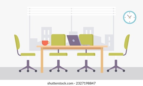 Conference room background modern vector. Office desk with chairs. Meeting cabinet or coworking. Business concept. 