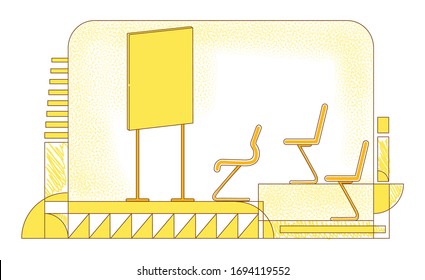 Konferenzraum Wohnung Silhouette Vektorillustration Illustration. Corporate-Besprechungsraum, Kontur der Sitzungssäle auf gelbem Hintergrund. Leeres Hörsaal, Klassenzimmer, schlichter Vortragssaal