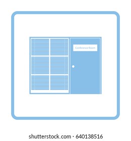 Conference room icon. Blue frame design. Vector illustration.