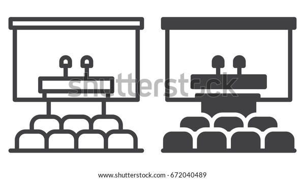 Conference room icon, line and solid\
version, outline and filled vector sign, linear and full pictogram\
isolated on white. Speaker podium symbol, logo\
illustration