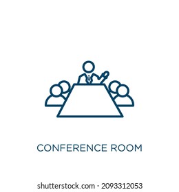 conference room icon. Thin linear conference room outline icon isolated on white background. Line vector conference room sign, symbol for web and mobile