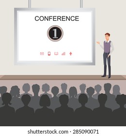 Conference room illustration. People at the conference hall. Business meeting template