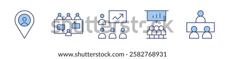 conference room, meeting, user, interview, presentation. Meeting Icon vector illustration. Line Duotone style. Editable stroke.