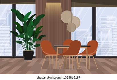 Conference room. Modern office with windows and city view.Vector illustration.