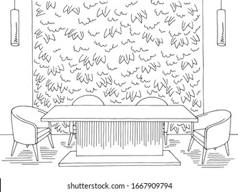 Conference room office vertical garden interior graphic black white sketch illustration vector 