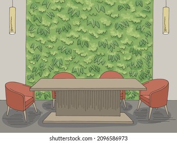 Conference Room Office Vertical Garden Interior Graphic Color Sketch Illustration Vector 