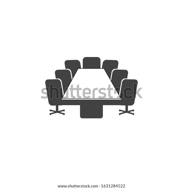 Conference room sign. Presentation stage. Business\
meeting office elements. Flat minimalist design. white background\
Gray black vector. product brand service label banner board\
display. App icon.