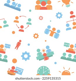 Conference seamless pattern. Repeating design element for printing on fabric. Business meeting, communication and interaction, collaboration and cooperation, teamwork. Cartoon flat vector illustration
