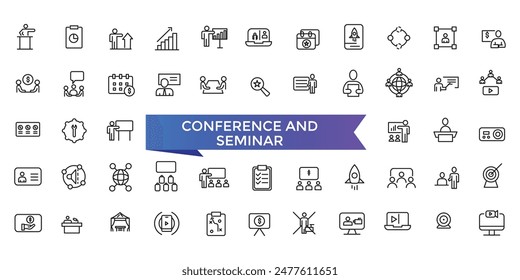 Conference and seminar Icon set with editable stroke collection for web and ui. Line icons pack. Vector illustration.