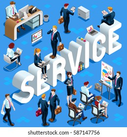 Conference Service Group Diverse Isometric Business People. 3D meeting infographic crowd standing walking casual people icon set. Conference handshake hand shake lot collection vector illustration