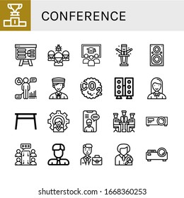 conference simple icons set. Contains such icons as Podium, Presentation, Organization, Class, Politician, Speaker, Hr, Bellboy, Co, Employee, can be used for web, mobile and logo