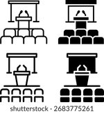 Conference Speaker Podium Stage and Audience Seats Icons Presentation Concept