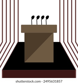 conference speech On Stage stand or debate podium rostrum with microphones vector illustration.