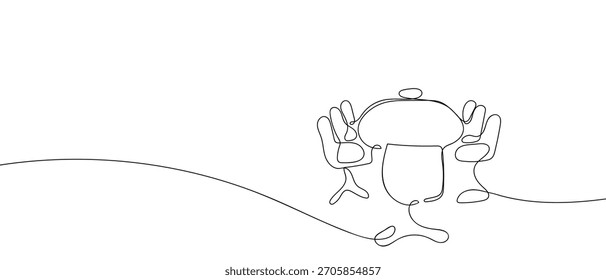 Conference table in one continuous line one line vector illustration.