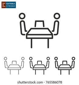 Conference table - outline icon on white background. Editable stroke. Vector illustration.