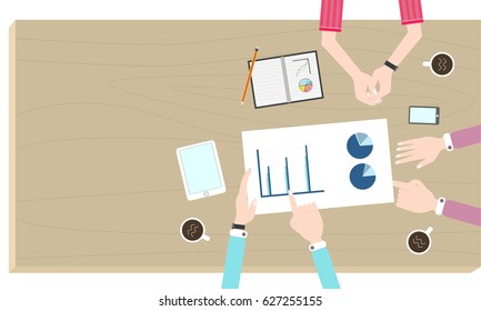 Conference table top view See the arm. Business teamwork.Business plan and Business meeting.Flat design.vector,illustration