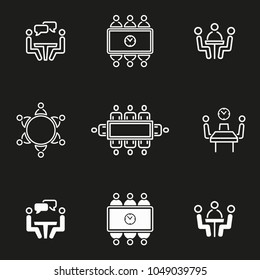Conference table vector icon. White illustration isolated on black background for graphic and web design.