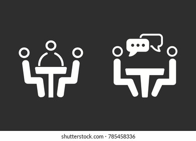 Conference table vector icon. White illustration isolated on black background for graphic and web design.