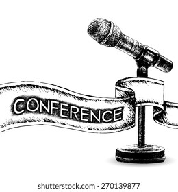 Conference template illustration with microphone with space for your texts