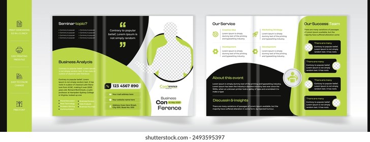 Conference trifold brochure template design. Minimal corporate event trifold brochure with A4 size