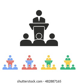 Icono de Vector de conferencia. Ilustración aislada en el fondo blanco para el gráfico y el Diseño web.