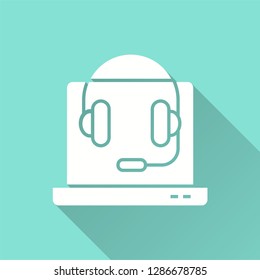 Conference vector icon with long shadow. Illustration isolated on blue background for graphic and web design.