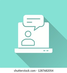 Conference vector icon with long shadow. Illustration isolated on blue background for graphic and web design.