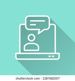 Conference vector icon with long shadow. Illustration isolated on blue background for graphic and web design.