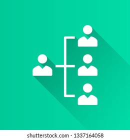 Conference vector icon with long shadow. White illustration isolated on green background for graphic and web design.