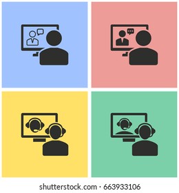Conference vector icon with long shadow. Black illustration isolated on color background for graphic and web design.