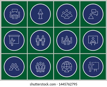 Conference vector icon. Set of team, communication, together, management, manager and more. Round button.