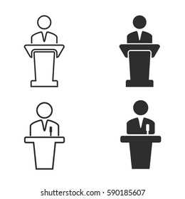 Conference vector icons set. Black illustration isolated for graphic and web design.