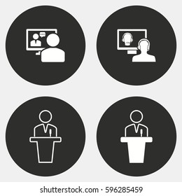 Conference vector icons set. White illustration isolated for graphic and web design.