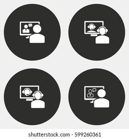 Conference vector icons set. White illustration isolated for graphic and web design.