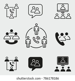 Conference vector icons set. White illustration isolated for graphic and web design.