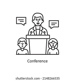 Ilustración de diseño de iconos de esquema del vector de conferencia. Símbolo de entrenamiento sobre archivo EPS 10 de fondo blanco