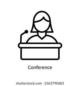 Ilustración de diseño de iconos del contorno del vector de conferencia. Símbolo de recursos humanos sobre archivo EPS 10 de fondo blanco 