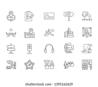 Conference venue line icons, signs, vector set, outline illustration concept 