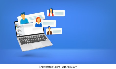 Conference via modern computer. Vector banner with copy space