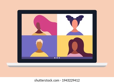 Conference video call, remote project management, quarantine, chat with friends. Vector illustration in a modern style.