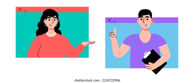 Videollamada de conferencia. Ilustración vectorial en un estilo plano